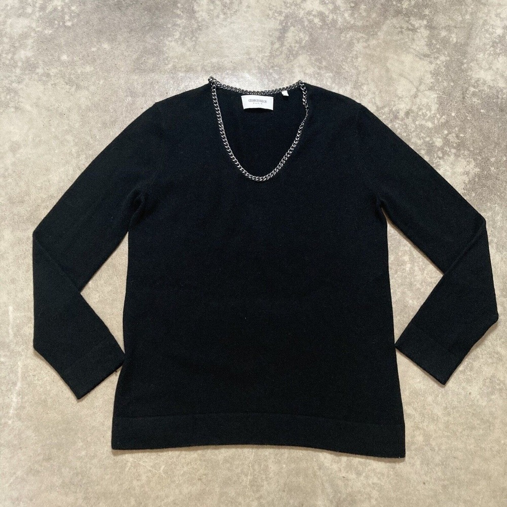 Georges Rech Paris Sweater‎ Womens Medium Black Cashmere Wool Chain Neck